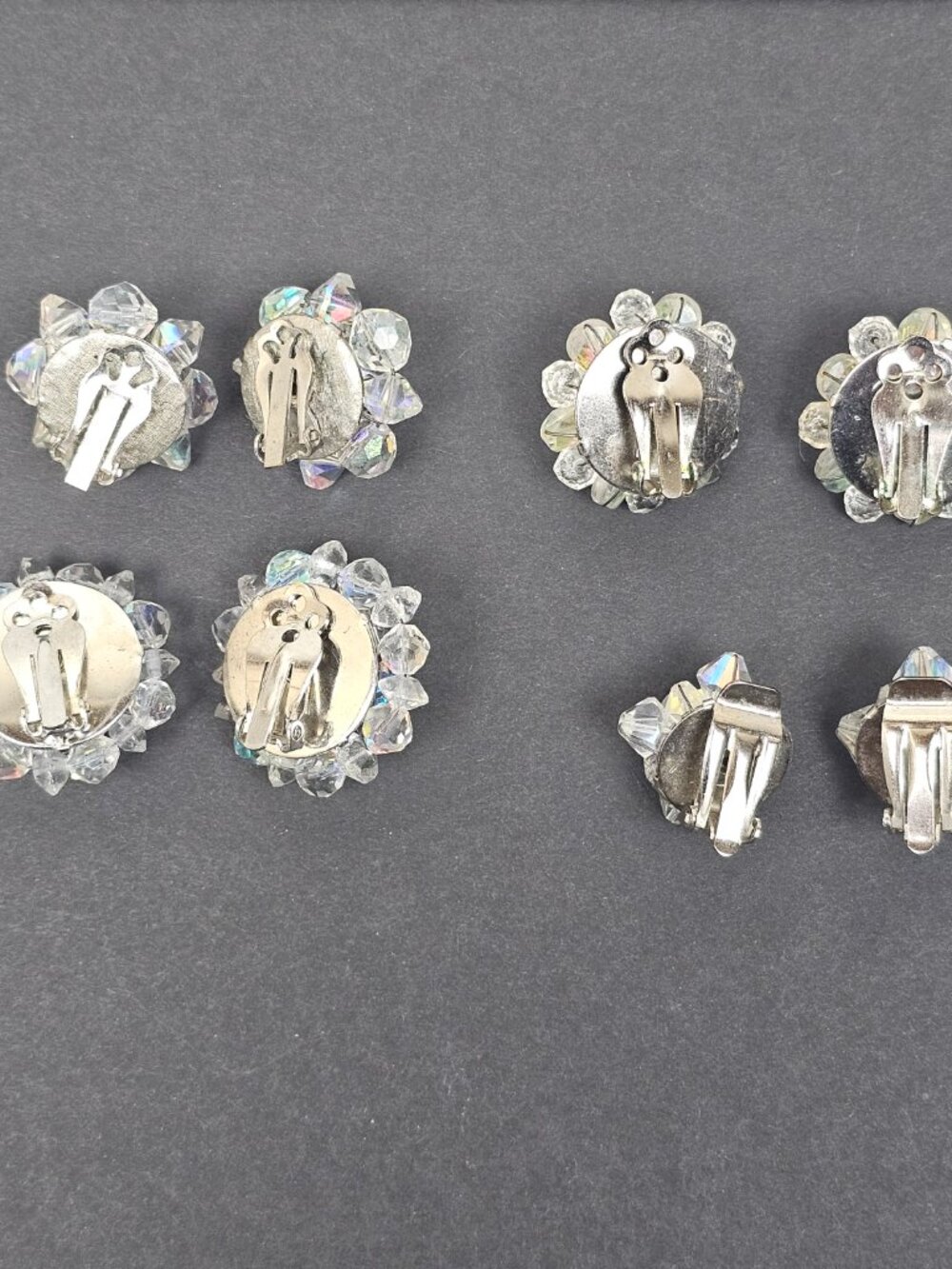 Vtg Crystal Glass Clear AB Aurora Borealis Cluster Clip On Earring 4 Pair Lot 97 - Picture 4 of 11